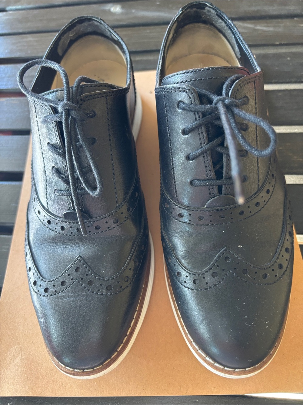 Women's Black Brogue Derby Oxfords - Classic Lace-Up